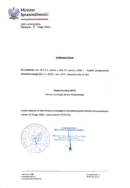 Certificado de inscripción en la lista de traductores jurados – traductor polaco-español